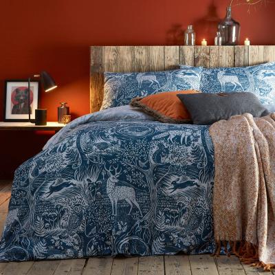 Dunelm Furn. Winter Woods Midnight Blue Reversible Duvet Cover and Pillowcase Set Navy