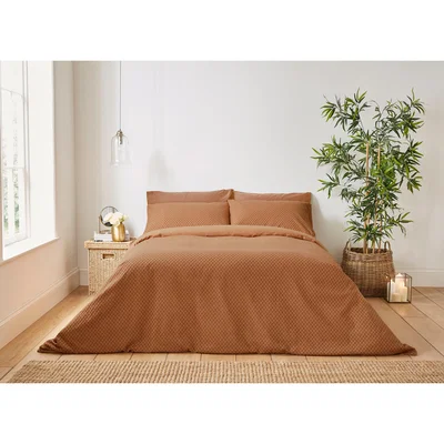 Dunelm Aubrey Camel 100% Cotton Duvet Cover and Pillowcase Set Camel