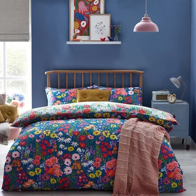 Dunelm Wild Meadow Reversible Duvet Cover and Pillowcase Set Royal Blue