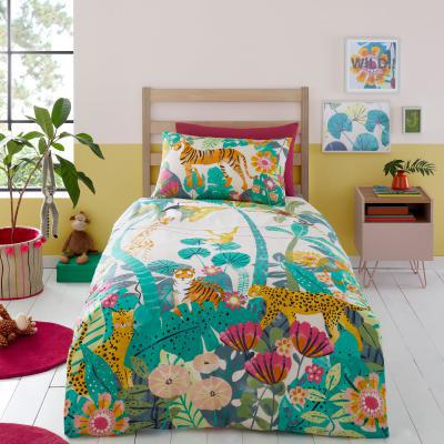 Dunelm Equatorial Reversible 100% Cotton Duvet Cover and Pillowcase Set Dark Green