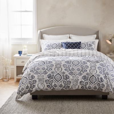 Dunelm Dorma Harlyn Navy Organic Cotton Duvet Cover and Pillowcase Set Blue, White and Black