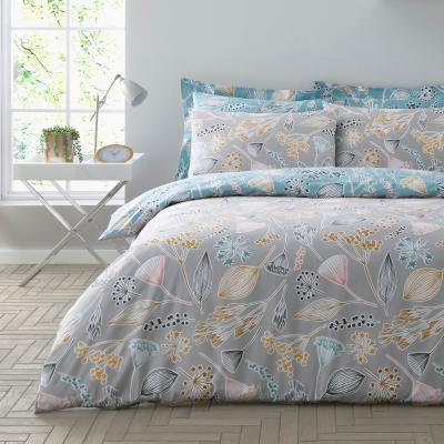 Dunelm Elements Farley Grey Duvet Cover and Pillowcase Set Grey, Green and Yellow