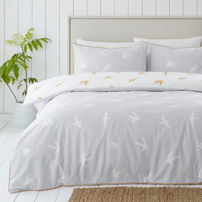 Dunelm Coastal Birds Grey and Ochre Reversible Duvet Cover and Pillowcase Set Light Grey