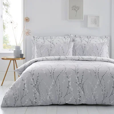 Dunelm Belle Grey Reversible Duvet Cover and Pillowcase Set Grey and White