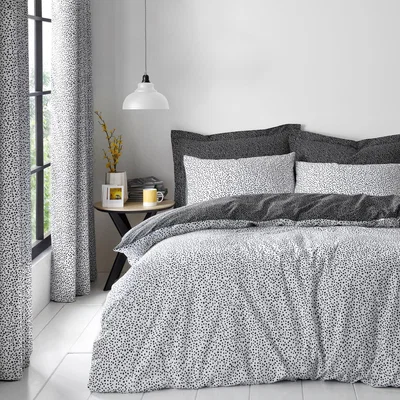 Dunelm Dottie Black Duvet Cover and Pillowcase Set Black and White