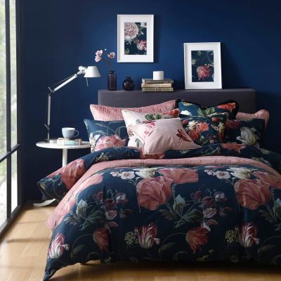 Dunelm Avery Green Larabella Floral Navy and Pink 100% Cotton Sateen Duvet Cover and Pillowcase Set Navy (Blue)