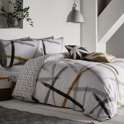Dunelm Appletree Leda Abstract Print Reversible 100% Cotton Duvet Cover and Pillowcase Set Grey