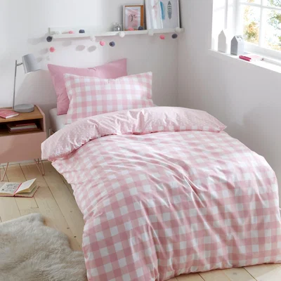 Dunelm Gingham Pink Duvet Cover and Pillowcase Set Pink and White