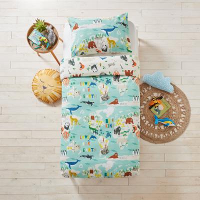 Dunelm Love Our Earth Blue 100% Cotton Duvet Cover and Pillowcase Set Light Blue