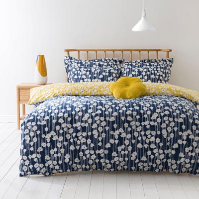 Dunelm Elements Margo Navy Duvet Cover and Pillowcase Set Navy, White and Yellow