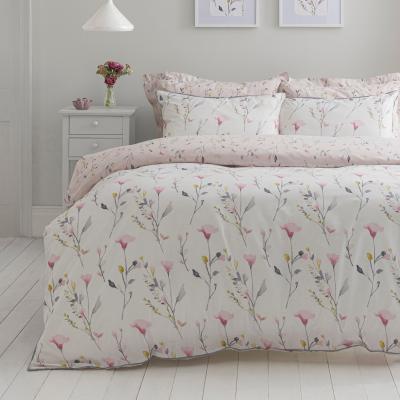 Dunelm Fiori Pink Floral Reversible Duvet Cover and Pillowcase Set Pink, Grey and Yellow