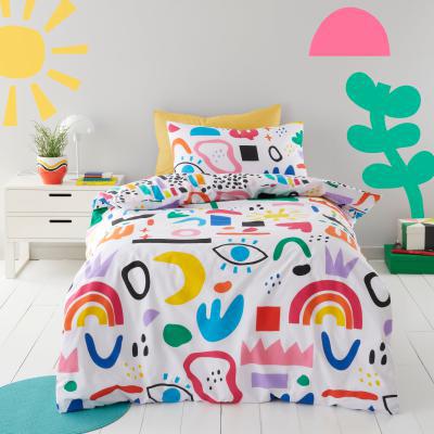 Dunelm Elements Abstract 100% Cotton Duvet Cover and Pillowcase Set MultiColoured