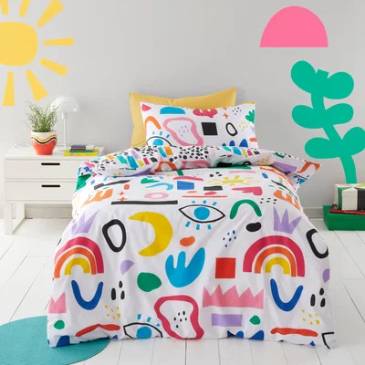 Dunelm Elements Abstract 100% Cotton Duvet Cover and Pillowcase Set MultiColoured