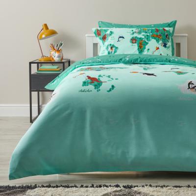 Dunelm World Map Anti Bacterial Reversible Duvet Cover and Pillowcase Set MultiColoured
