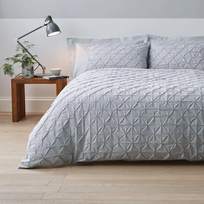 Dunelm Leo Pintuck 100% Cotton Grey Duvet Cover and Pillowcase Set Grey