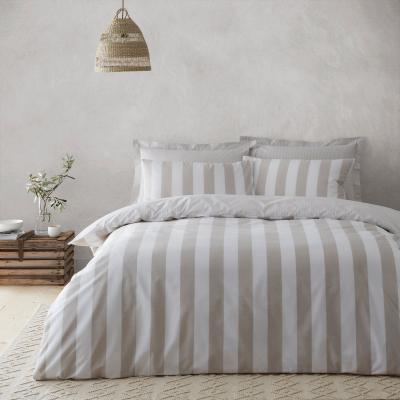 Dunelm Holmes Natural Striped 100% Cotton Reversible Duvet Cover and Pillowcase Set Natural (Grey)
