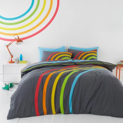 Dunelm Elements Rainbow 100% Cotton Duvet Cover and Pillowcase Set Grey