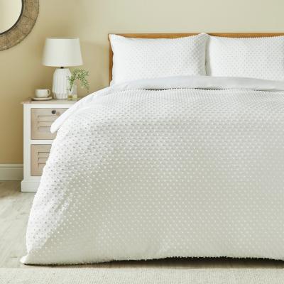 Dunelm Kenza Clipped Dot Jacquard White Duvet Cover and Pillowcase Set White