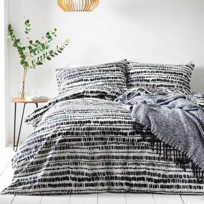 Dunelm The Linen Yard Brushstrokes Ink 100% Cotton Duvet Cover and Pillowcase Set Black and White