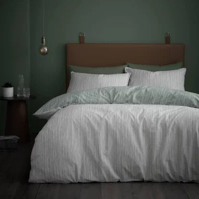 Dunelm Content By Terence Conran Rupert 100% Cotton Stripe Duvet Cover and Pillowcase Set Green