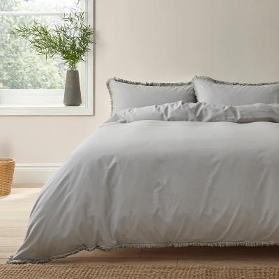 Dunelm Bridget Grey Fringed 100% Cotton Duvet Cover and Pillowcase Set Grey