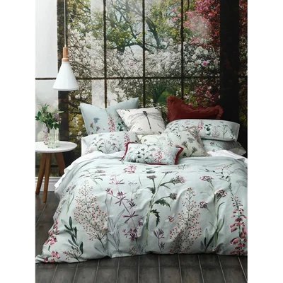 John Lewis MM Linen Lisette Floral Cotton Duvet Cover Set, Duck Egg/Multi
