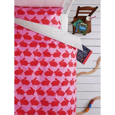 John Lewis Anorak Organic Cotton Reversible Kissing Rabbits Duvet Cover and Pillowcase Set, Multi