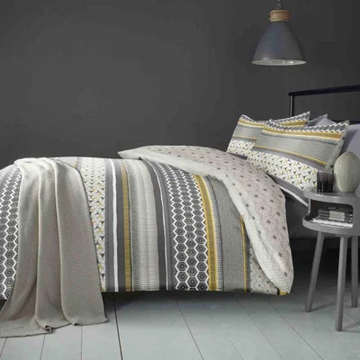 Downtown Fusion Retrace Stripe Duvet Cover Set Ochre