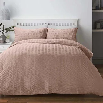 Downtown Serene Seersucker Blush Duvet Cover Set