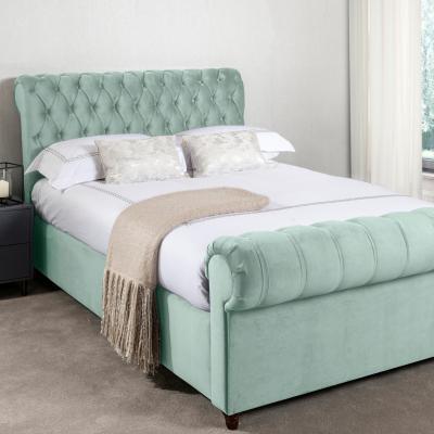 Dunelm Fabio Velvet Seafoam Bed Frame Green