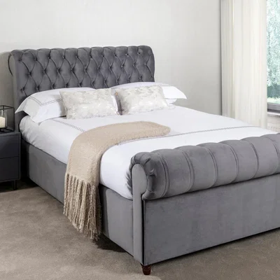 Dunelm Fabio Velvet Charcoal Bed Frame Charcoal