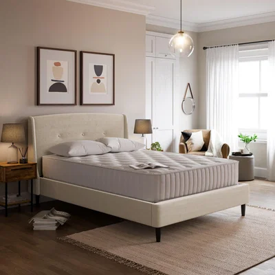 Dunelm Mason Buttoned Velvet Bed Natural