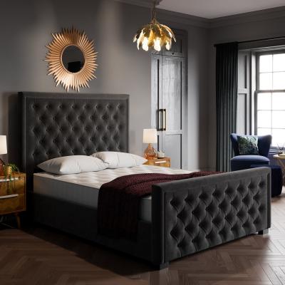 Dunelm Elodie Buttoned Velvet Bed Charcoal