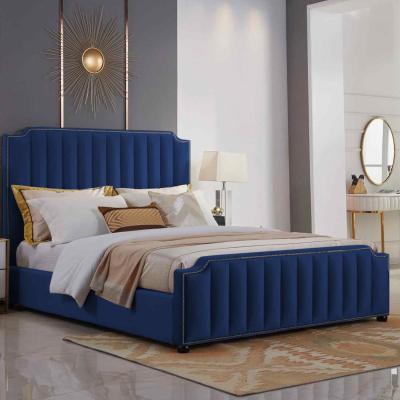 The Range Krissa Upholstered Plush Velvet Bed Frame - Blue / Double