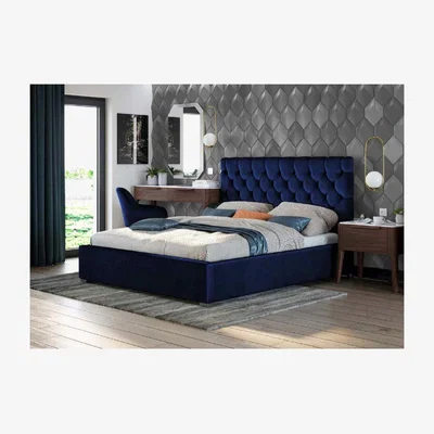 The Range Ragnhilda Upholstered Plush Velvet Bed Frame - Blue / Super King