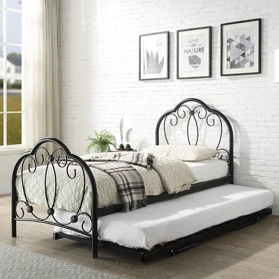 The Range Whitby Vintage Style Black Metal Bed Frame With Guest Trundle Bed - Black