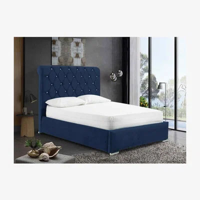 The Range Mattia Upholstered Plush Velvet Bed Frame - Blue / Super King / 362kg