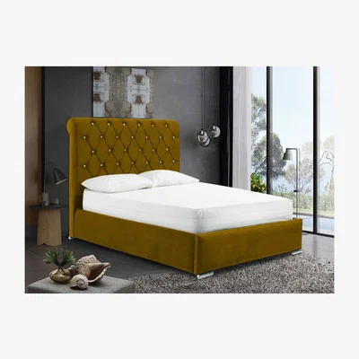 The Range Mattia Upholstered Plush Velvet Bed Frame - Yellow / Super King / 362kg