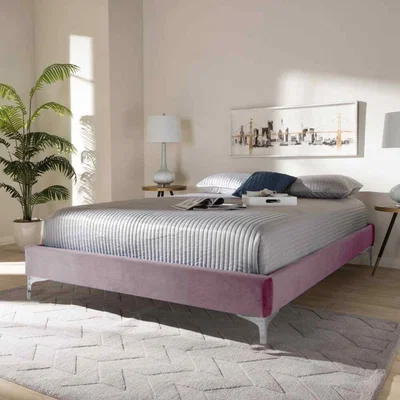 The Range Alexander Upholstered Plush Velvet Bed Frame - Pink / Super King