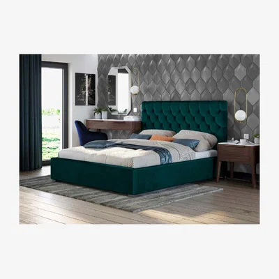 The Range Ragnhilda Upholstered Plush Velvet Bed Frame - Green / Super King