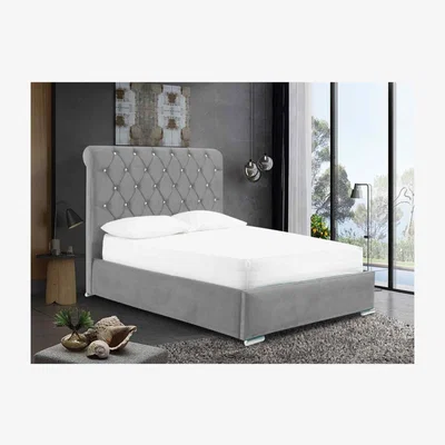 The Range Mattia Upholstered Plush Velvet Bed Frame - Grey / Super King / 362kg