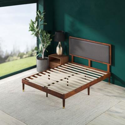 The Range Dex Wood  Fabric Bed Frame with Adjustable Headboard - Stained Wood & Dark Grey