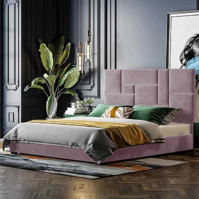 The Range Bera Upholstered Plush Velvet Bed Frame - Pink / Double