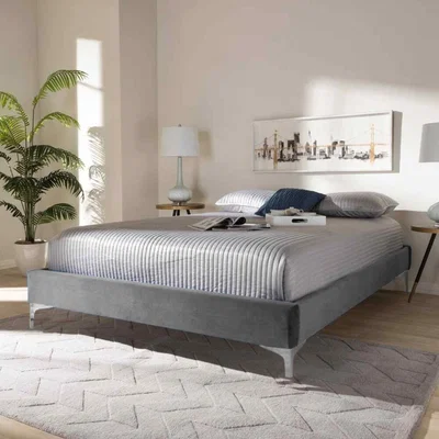 The Range Alexander Upholstered Plush Velvet Bed Frame - Grey / Super King