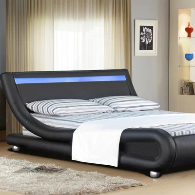 The Range Italian Designer Faux Leather LED Bed Frame In Black - Double