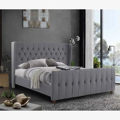 The Range Aurora Upholstered Plush Velvet Bed Frame - Grey / Super King