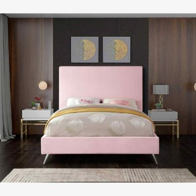 The Range Jean Upholstered Plush Velvet Bed Frame - Pink / Small Double