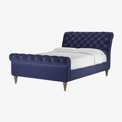 Sofa.com Knightsbridge Double Bed in Prussian Blue Cotton Matt Velvet - sofa.com
