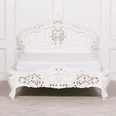 Teddy Beau Maison Reproductions Rococo Carved Painted Bed / White / King