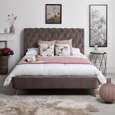 Woods Furniture Amelia Velvet Bed - Truffle Amelia King Velvet Bed - Truffle
